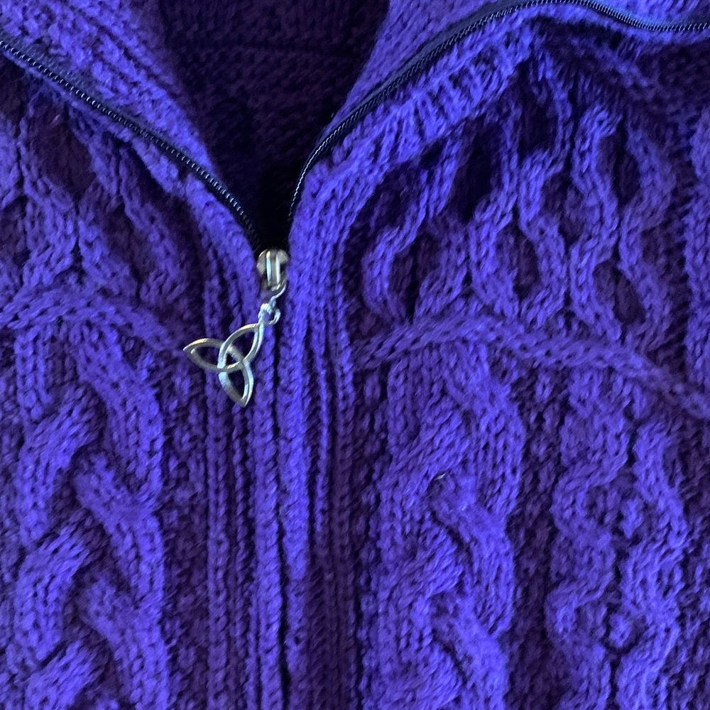 Aran Crafts Purple Cable-Knit Zip Sweater like new worn once - Picture 5 of 5